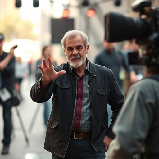 Diretor de cinema gesticulando em um set de filmagem